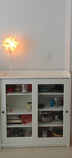 White Glass-Door Storage Cabinet + Handmade Star L