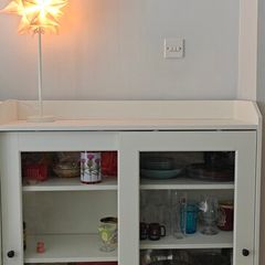 White Glass-Door Storage Cabinet + Handmade Star L
