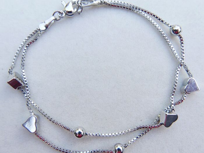 Vintage Sterling Silver 925 Cute Double Heart Charm Bracelet 4,30g