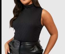 BNWT Boohoo black rib roll neck sleeveless top size UK16/18 EU44 /46 Postage included
