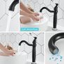 Bathroom Basin Mixer Tap, Mono High Rise Basin Tap for Countertop, Tall Traditional Sink Faucet with Ceramic Lever, 360 Swivel Spout, Classic Taps, Retro Style, Brass (Matte Black Image 5