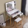 Dressing Table with Hollywood LED Mirror, Light Adjustable Brightness, Dressing Table, Padded Stool Set, White, Wooden Cosmetic Table with Drawer and Storage Cabinet Image 6