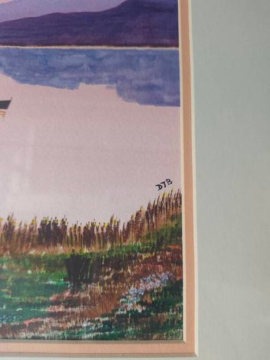Sunset sailboats  original watercolor, signed DTB