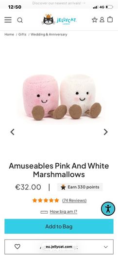 New JELLYCAT Amuseables Pink & White Marshmallows