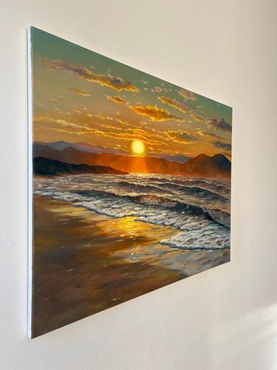 Original Oil Painting, Seascape Wall Art, Sunset Sea Large Art, Ocean Large Wall Art 60/80 Cm