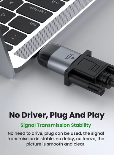 USB-C Thunderbolt 3 (Male) to VGA/WQXGA (Female) (2K/QHD/Full HD) [2560x1440@60Hz] Gold-Plated/Aluminum-Alloy Adapter (Brand New/Warranty)