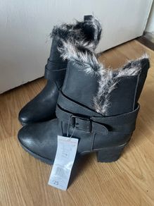 Black Boots with Fur Trim