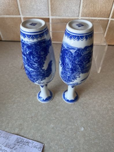 Chinese Pair Eggshell Porcelain Colbalt Blue/ White Elegant Vases