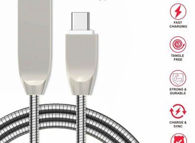 Metal Type C USB C Charger Cable for Galaxy S8 S9 S10 Plus A51 A71 A41 Huawei LG