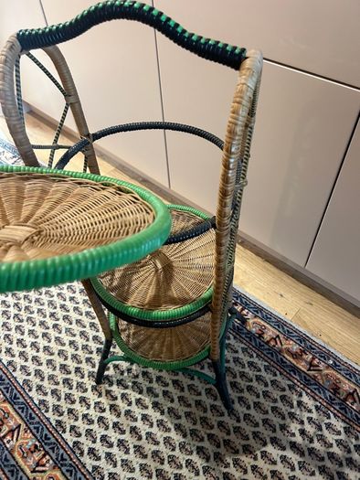 Vintage three-tier wicker and rattan display stand