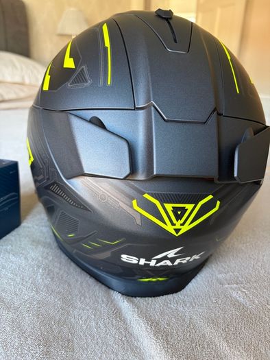 shark motorcycle helmet with Sena Bluetooth kit installed