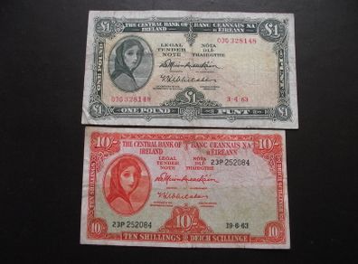 1963 Two Lady Lavery Notes: 10 shillings & 1 Pound