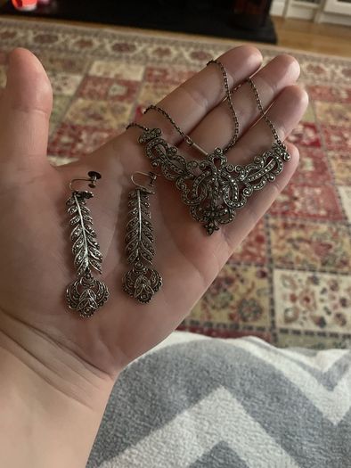 marcasite silver necklace and earrings