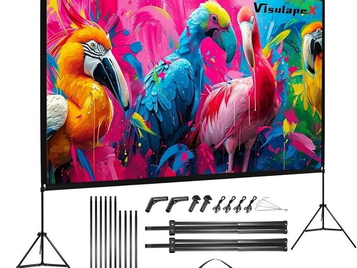 No Wrinkles 100 Inch Projector Screen - Super Stable with Dual Tripods, Strong Stands, Portable Design for Indoor/Outdoor, 16:9, 4K