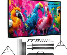 No Wrinkles 100 Inch Projector Screen - Super Stable with Dual Tripods, Strong Stands, Portable Design for Indoor/Outdoor, 16:9, 4K