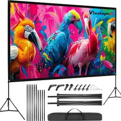 No Wrinkles 100 Inch Projector Screen - Super Stable with Dual Tripods, Strong Stands, Portable Design for Indoor/Outdoor, 16:9, 4K