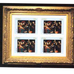 2004 Ireland 140th Anniversary of National Gallery of Ireland 3rd Issue Commemorative Stamp Booklet Pane "The Taking of Christ" by Michelangelo Merisi da Caravaggio, Mint Never Hinged (MNH). Hibernian HB149