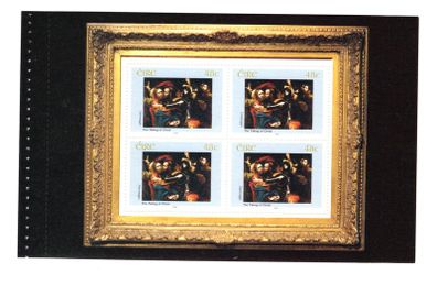 2004 Ireland 140th Anniversary of National Gallery of Ireland 3rd Issue Commemorative Stamp Booklet Pane "The Taking of Christ" by Michelangelo Merisi da Caravaggio, Mint Never Hinged (MNH). Hibernian HB149