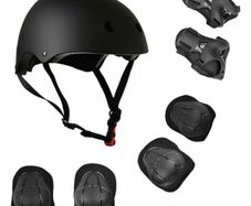 7 in 1 Kids Protective Gear Set - Helmet, Knee, Elbow & Wrist Pads Black