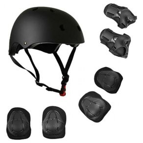 7 in 1 Kids Protective Gear Set - Helmet, Knee, Elbow & Wrist Pads Black