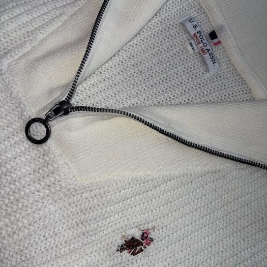 U.S. Polo Assn. Cream Cable Knit Quarter Zip Jumper Dress UK 12/14 Worn once like new