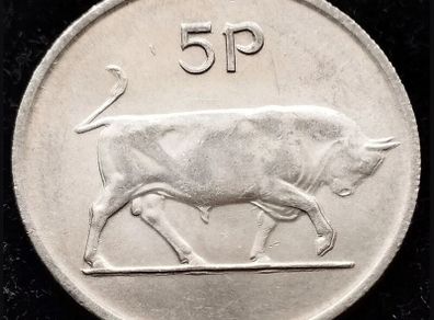 [#81] - Ireland 1986 | ERROR Irish 5p | Five Pence | Bull | KM.22