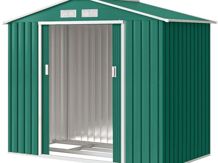 New 7ftx 4ft Lockable Garden Shed Large Patio Roofed Tool Metal Storage Building Foundation Sheds Box Outdoor Furniture,Green