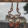 Handmade Copper Wire Wrapped Earrings, Milky Glass Beads, Boho Spiral Dangles Image 5