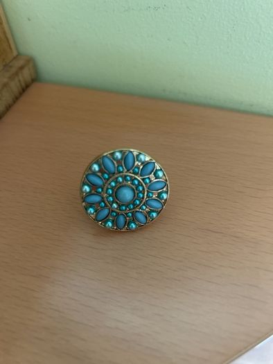 Blue beaded pendant necklace and ring set