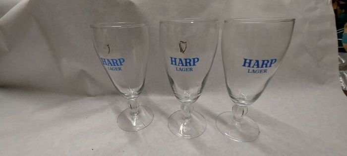 3 x Harp vintage stemmed glasses ,good condition,,50 euros posted ,,or if buyer collects I knock of 10 euros, sold as is ,,harp symbols abit faded ,see pictures for condition, sold as seen.