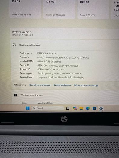 HP Laptop i5 pro 10gen 8/256 windows 11