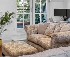 Stunning cream & grey 2 seater sofa with foot stool (bench)