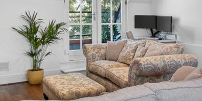 Stunning cream & grey 2 seater sofa with foot stool (bench)
