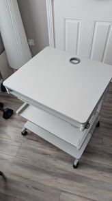 Portable Rolling Office Desk with Storage Shelf & Cable Hole (White)