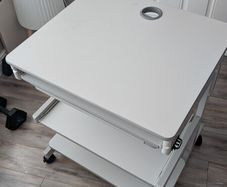 Portable Rolling Office Desk with Storage Shelf & Cable Hole (White)