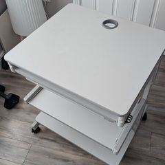 Portable Rolling Office Desk with Storage Shelf & Cable Hole (White)