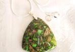 Gemstone Green Faux Agate Pendant with silver plated necklace