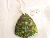 Gemstone Green Faux Agate Pendant with silver plated necklace