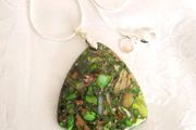 Gemstone Green Faux Agate Pendant with silver plated necklace