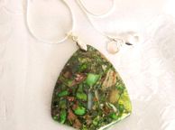 main image for ad Gemstone Green Faux Agate Pendant with silver plated necklace