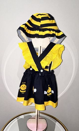 Baby Girls Yellow & Black Bumble Bee Dress & Hat Age 3-6 months / EU 62cm