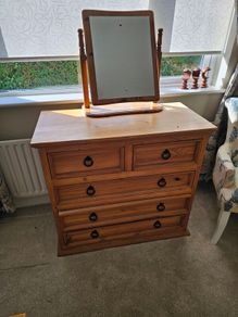 Solid Pine Chest of Drawers with Vanity Mirror