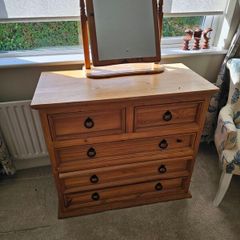 Solid Pine Chest of Drawers with Vanity Mirror