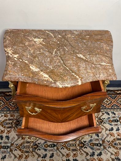 FLASH SALE! Was 450 now 375 !! Fabulous French Mahogany Bombe Commode, Chest of Drawers w. Marble Top