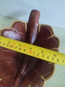 Rare find  Lombok Rattan Terracotta Earthenware 10 x 6.5 Inches Leaf Shaped Bowl Stamped OLA.