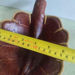 Rare find  Lombok Rattan Terracotta Earthenware 10 x 6.5 Inches Leaf Shaped Bowl Stamped OLA.