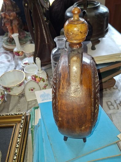 Beautiful Old Large Hand Carved Wooden Flask., Postage Available or Collection, Lots more Antiques and Collectables including Oil Lamps in my other ads,