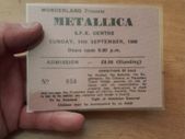 Metallica replica concert ticket Dublin 1986