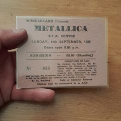 Metallica replica concert ticket Dublin 1986