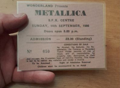 Metallica replica concert ticket Dublin 1986